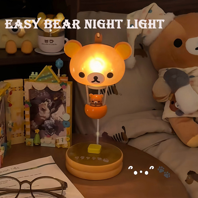 Bedroom Lighting Decor Ideas - Rilakkuma Ballon-Nachtlicht mit Holzsockel, niedliche Desktop-Dekoration