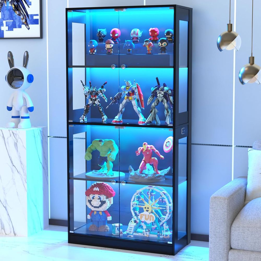 Lighting & Home Decor Studio - 65-Zoll Glasvitrine, 4-stufiger Schaukasten mit Sensorbeleuchtung,