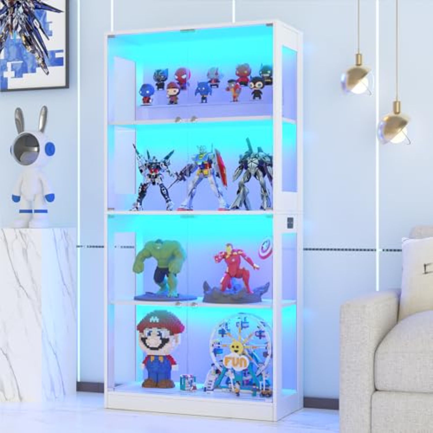 Lighting & Home Decor Studio - 65-Zoll Vitrine mit Glastür 4-stufiger Ausstellungsschrank