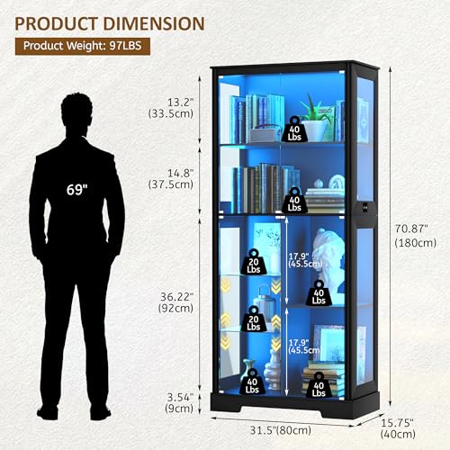 71-Zoll-Glasvitrine mit RGB-Be – Lighting & Home Decor Studio Bewertung und Preis
